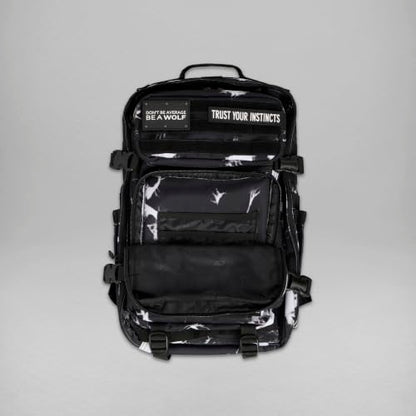 WOLFpak 45L Athletic Gym Backpack - Durable 1000D Waterproof Oxford Material with MOLLE Webbing, Laptop Pocket - color: Black Lightning