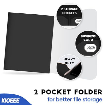 Plastic Folders with Pockets (6 Pack). Heavy Duty Plastic Folders with 2 Pocket and Business Card Slot. Fit Letter Size Paper, Black for School - size: 2 Pocket