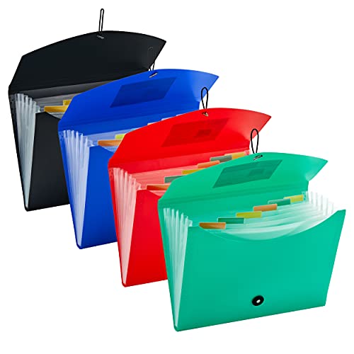 FANWU 4 Pack Expanding File Folders with Cord & Button Closure, Letter Size, 7 Pockets Plastic Accordian File Organizer Poly A4 Expandable Paper Document Organizer for Office School Home Organization - color: 4 Colors-2