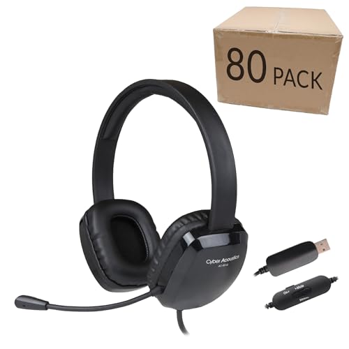 Cyber Acoustics Stereo USB Headset (AC-6012-80), Unidirectional Microphone with Flexible Boom for PC & Mac; in-line Audio Controls; Perfect for Classroom or Home - 80 Pack - size: 80-USBA