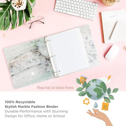 Carstens Limited Edition 2-Inch Green Marble Heavy Duty 3-Ring Binder – Side Opening, Waterproof, Durable Plastic, No-Gap Rings, Holds 300 Sheets, BPA-Free, Made in USA (2843-3R), Case of 16 - color: Marble Green, size: Case of 16