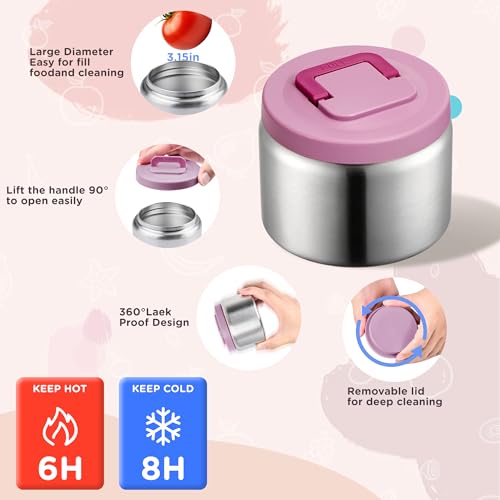 MAISON HUIS Bento Box for Kids with 8oz Soup Thermo, Insulated Lunch Bag & 17oz Water Bottle, 2-Compartment Bento Box with Built-In Ice Pack, Leak-Proof & BPA-Free - color: Pink2