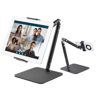UTEBIT IPad Stand for Desk, 360° Rotating 9.5''-16.5''Height Adjustable Phone Stand for Desk, Office Desk Accessories for Men Home Dorm Essentials Gadgets Portable Monitor Stand, Support 22LBS, Black