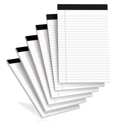 6 pcs Note Pads Legal Pads 5x8, Notebook College Ruled, White Legal Notepads, 6 Pack Micro Perforated Writing Pads, Lined Paper Pads, Pad of Paper for Office Home School, 30 Sheets/Pack - style: 6 Pack-White