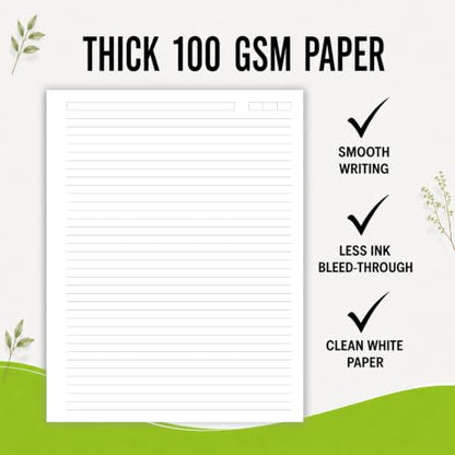 Unpunched College Ruled Loose Leaf Paper, 100 Sheets, Letter Size 8.5 x 11 Inch, 100 GSM White Lined Sheets with Subject & Date Boxes
