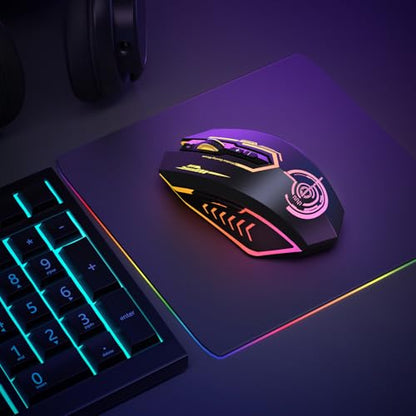 UHURU Wireless Gaming Mouse Up to 12000 DPI, Rechargeable USB-C Wireless Mouse with 7 Buttons 7 Dynamic LED Color Ergonomic Programmable MMO RPG for PC Laptop, Compatible with Windows Mac - color: Black