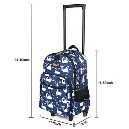 Tilami Rolling Backpack 18 inch Double Handle with Lunch Bag Wheeled Kids Backpack, Swan Blue - color: Swan Blue