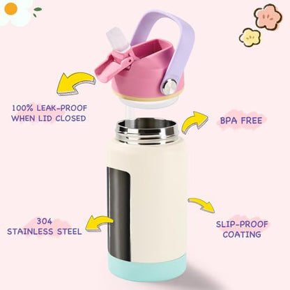 Kerilyn 12oz Kids Water Bottle 2 Pack, Stainless Steel Insulated Water Bottle Bulk, Toddler Cups with Straws Leak-Proof, Kids Water Bottles for School Boys Girls, BPA Free, 2 Piece Set Berry Couple - color: A. Berry Couple