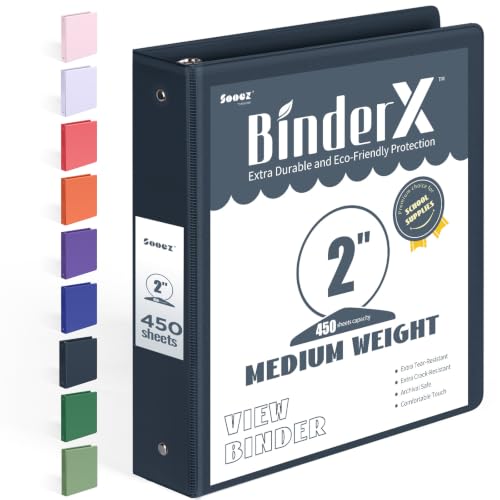 BinderX Extra Durable 3 Ring Binder, Round Rings 2 Inch Binder, Fits 450 Sheets of 8.5x11 Paper, Customizable View Cover with Inside Pockets, Cute 2" Binders, 2 Inch 1 Pack, Dark Blue - color: Dark Blue, size: 2 inch
