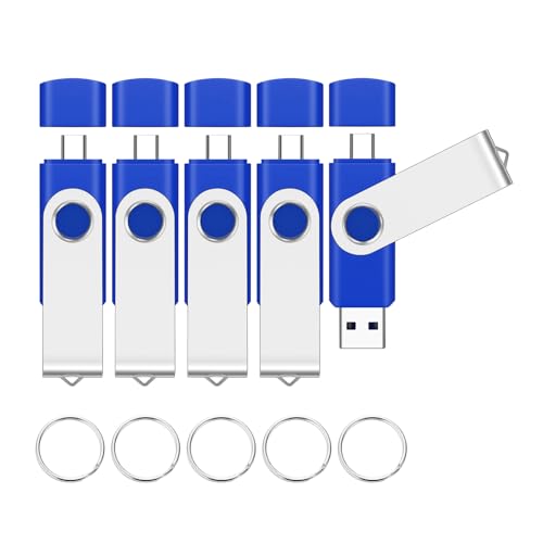 EASTBULL 4GB 5-Pack USB2.0 Type-C Flash Drive FAT32 USB C Flash Drive Bulk | 2-in-1 Dual Thumb Drives Pack 4GB Memory Sticks Compatible with Smartphones, Computers, Tablets, Mac (Blue) - color: 4GB5P(Blue)
