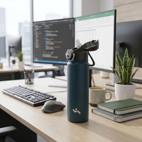 Konokyo 22 oz Insulated Water Bottle with Straw, Carry Loop, Mint - color: Mint, size: 22 Ounces