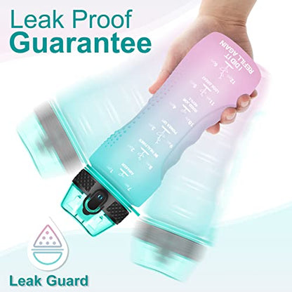 24 OZ Motivational Kids Water Bottle With Time Marker,Leak Proof,Straw Lid, Tritan BPA Free Sports Water Bottle Light green pink(1 Lid) - color: Light green pink