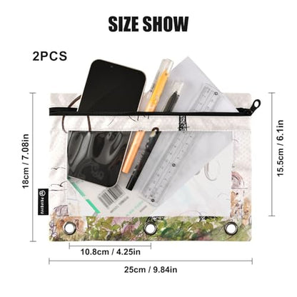 ZAZYXTJ Eiffel Tower Binder Pencil Pouchs 3 Ring with Zipper Clear Window | Office Organizers bag for School Students Teacher Supplies 2 Pack - color: Eiffel Tower