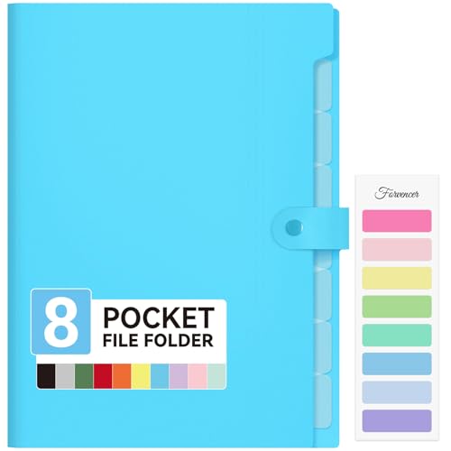 Forvencer Expanding File Folder with 8 Pocket, Letter Size Accordion File Organizer, Portable Folders for Documents, Cute Paper Organizer, Filling Products for School Office Supplies, Sky Blue - color: Sky Blue