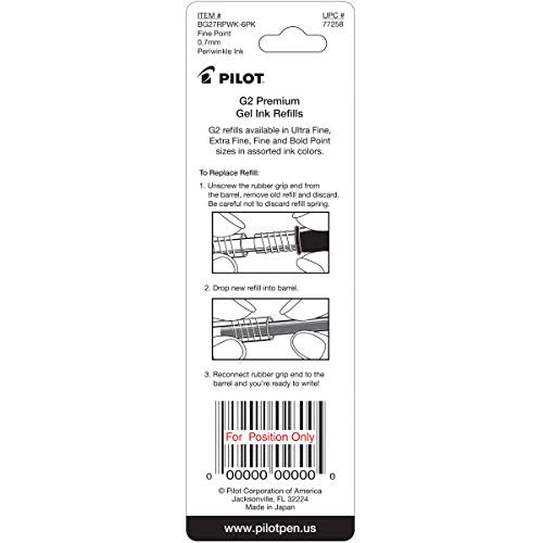 Pilot, G2 Gel Ink Refills, Fine Point 0.7 mm, Periwinkle, Pack of 2