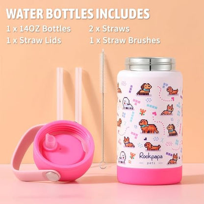 rockpapa Kids Lunch Box Set with 14oz Insulated Water Bottle & Lunch Bag, Leakproof 5.5 Cups Bento Box for School & Children, BPA-Free, Microwave Safe for Boys Girls (White Pets) - color: White Pets