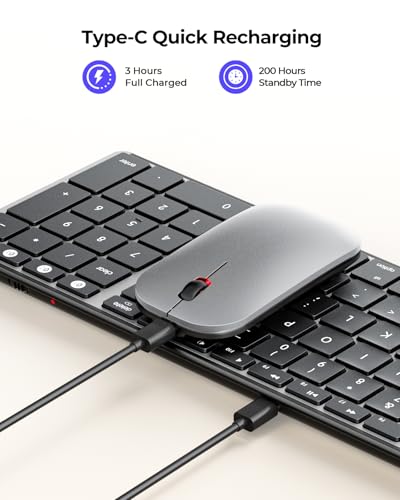 seenda SKM64-2 Bluetooth Keyboard and Mouse Combo for Mac, MacBook and iPad | 3-device Bluetooth switching, rechargeable, quiet keys/clicks, compact slim design for office and home use, Black & Silver - color: Black & Silver