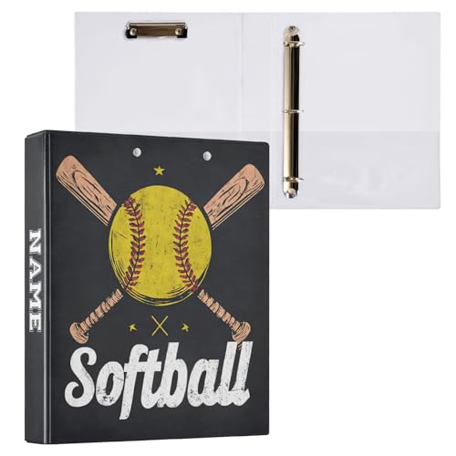 Custom 3 Ring Binder Softball 1.5" Round Ring Binders Personalized Name View Binder with 200 Sheet for School Supplies Women Men Office, 1 Pack - color: Custom Softball