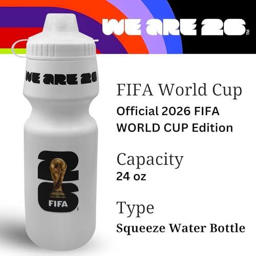 Official FIFA World Cup 2026 Edition 24oz Refillable Squeeze Water Bottle | BPA-Free, Reusable, Pull-Top Cap, Designed for Everyday Use - color: White