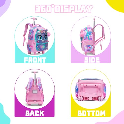 Meetbelify Rolling Backpack for Girls Backpacks with Wheels for Elementary School Students Kids 2 in 1 Travel Luggage Suitcase for Girls Age 8-10 - color: Flower