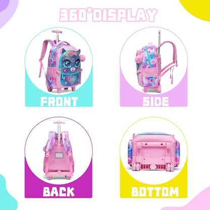 Meetbelify Rolling Backpack for Girls Backpacks with Wheels for Elementary School Students Kids 2 in 1 Travel Luggage Suitcase for Girls Age 8-10 - color: Flower