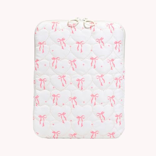 Cute Bow Laptop Sleeve 13 Inch, Puffy & Quilted Protective Case, Aesthetic Padded Computer Cover for Mac-Book, Tablet Compatible - color: Beige-Cute