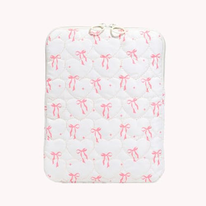 Cute Bow Laptop Sleeve 13 Inch, Puffy & Quilted Protective Case, Aesthetic Padded Computer Cover for Mac-Book, Tablet Compatible - color: Beige-Cute