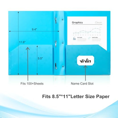ViVin Plastic Folders with Pockets and Prongs,6 Pack,Heavy Duty 2-Pocket File Folder with 3 Fasteners,Fits Letter Size Paper,for School Home and Office(Bright Blue) - color: Bright Blue, size: 6 PACK