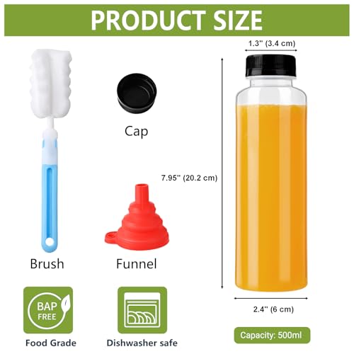 zmybcpack 12 Pack 500 Ml PP Heat-Resistant Plastic Juice Bottles With Caps-Plastic Smoothie Bottles-Reusable Bulk Beverage Containers with Lids For Juice, Beverage(Dishwasher Safe) | Heat-Resistant Plastic Smoothie Bottles with lids, Reusable Drink Contai