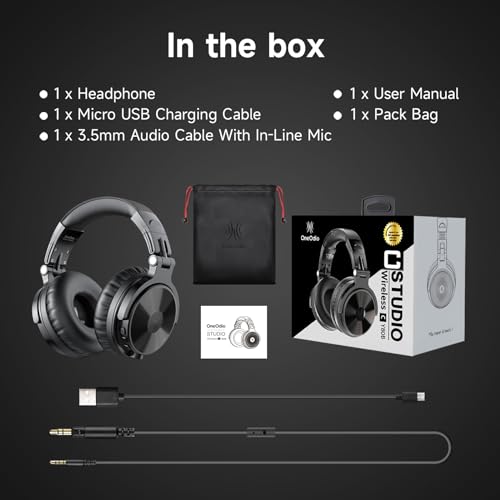 OneOdio Bluetooth Over Ear Headphones, 110 Hrs Wireless/Wired Stereo Sound Foldable Headsets with Deep Bass 50mm Neodymium Drivers for PC/Computer/Podcast- Studio Wireless Pro C, Black - color: Black