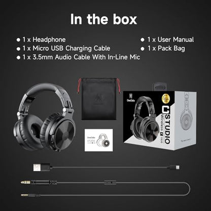 OneOdio Bluetooth Over Ear Headphones, 110 Hrs Wireless/Wired Stereo Sound Foldable Headsets with Deep Bass 50mm Neodymium Drivers for PC/Computer/Podcast- Studio Wireless Pro C, Black - color: Black