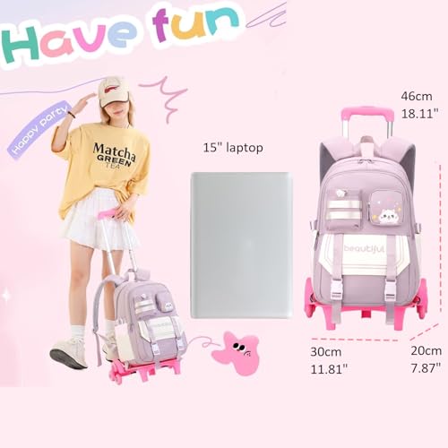 Cat Print Rolling Backpack for Girls Kids Backpack with Wheels Roller Bookbag Trolley School Bag Wheeled Bag Black - color: 6 Wheels Black A1, style: 6 Wheels