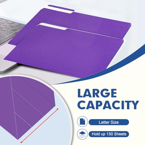 File Folder, PANDRI 120 Pack File Folder, 1/3 Cut Tab, Letter Size, Filing Folder for Office School Business, Purple - color: Purple