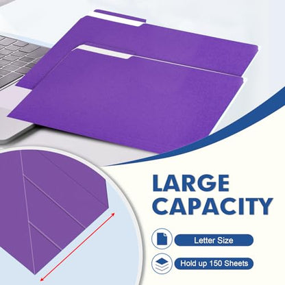 File Folder, PANDRI 120 Pack File Folder, 1/3 Cut Tab, Letter Size, Filing Folder for Office School Business, Purple - color: Purple