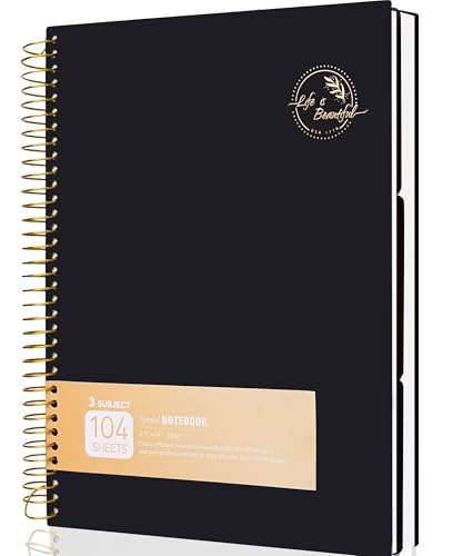 8.5 x 11 Large Spiral Notebook 3 Subject Spiral Notebook Hardcover Spiral Notebook for note taking 120 Sheets College Ruled Journal for School Office Supplies Writing Journal,Black - color: 2.black