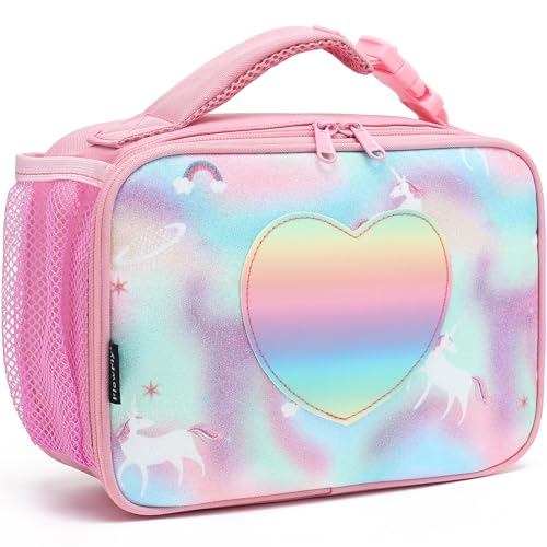 FlowFly Kids Lunch box Insulated Soft Bag Mini Cooler Back to School Thermal Meal Tote Kit for Girls, Boys, Glitter-Unicorn - color: Glitter-Unicorn