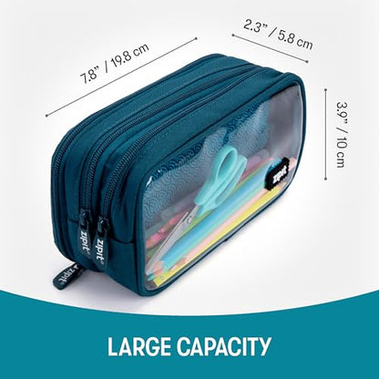 ZIPIT Half & Half Pencil Case, 3 Compartment Zipper Pouch for School, Stationery Bag for Teen Girls Boys and Adults, Teal - color: Teal