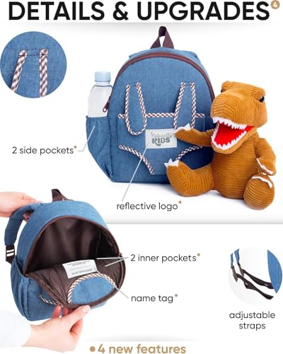Naturally KIDS 【Upgraded】 Toddler Backpack with Detachable Dinosaur Toy for Boys | Side & Inner Pockets, Reflective Logo | Dinosaur Backpack for Kids 3-5 - color: 04 Dinosaur Trex, style: Small