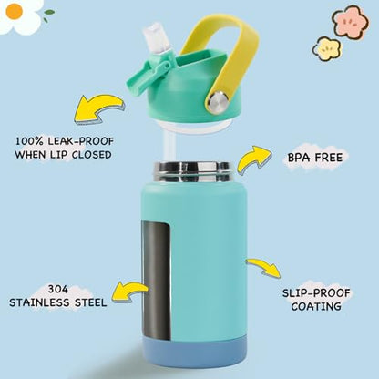 Kerilyn 12oz Kids Water Bottle, Stainless Steel Insulated Water Bottle For Kids, Toddler Cup With Straws Leak-proof, Kids Water Bottles For School Boys Girls, BPA Free, Twilight Green - color: Twilight Green