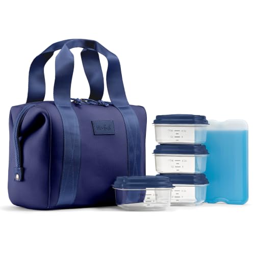 Fit & Fresh Remi Lunch Bag for Women Work – Neoprene Lunch Tote with Containers & Ice Pack, Reusable Meal Prep Lunch Box, Large Capacity, Machine Washable - color: Navy