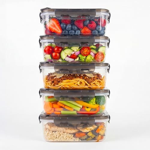 BPA-Free Plastic Airtight Food Storage Containers with Vented Lids, 5-Pack (3.4 Cups Each) for Meal Prep and Leftovers - size: Pack of 5 (3.4 Cup)