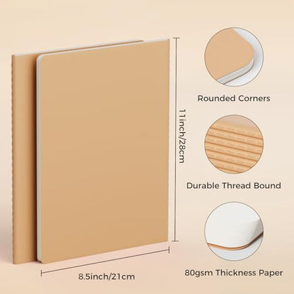 Large Blank Notebook Journals Bulk with Thick Plain Paper, 60 Pages, 8.5x11 inch, Sketchbook Composition Diary Subject Notebooks Planner for Students Office, Kraft Journal Set, 12 Pack - style: Blank Journals