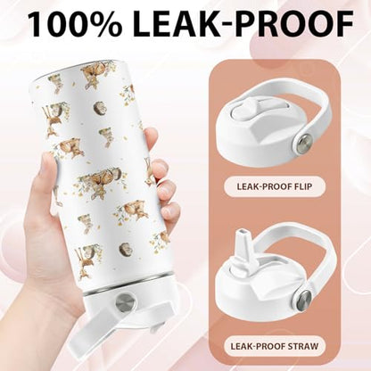 Forest Animals Lovers Gifts, 16 oz Water Bottles with Straw Lid, Stainless Steel Insulated Water Bottle, Cute Deer Hedgehog Rabbit Cups Gifts for Birthday Christmas - color: Cute Animals