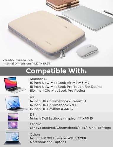 DOMISO 14 inch Laptop Case Sleeve Protective Cover Compatible with 15 inch MacBook Air M4 M3 M2,MacBook Pro,14-15 inch HP Dell ASUS Lenovo Chromebook,Waterproof Computer Cases Bag with Handle,Beige - color: Beige, size: 15" for Macbook Air