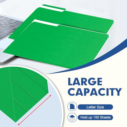 File Folder, PANDRI 120 Pack File Folder, 1/3 Cut Tab, Letter Size, Filing Folder for Office School Business, Green - color: Green
