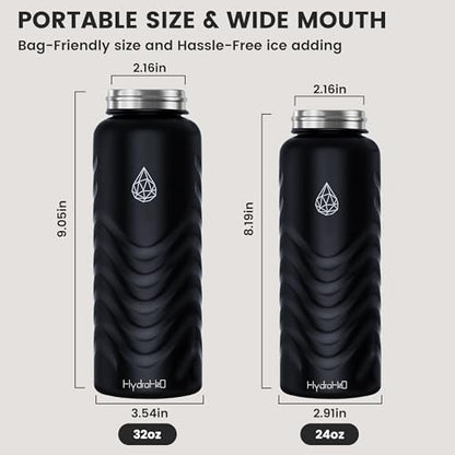 32oz Stainless Steel Insulated Water Bottle, 48H Cold & 24H Hot, Leak-Proof Wide Mouth Lids (Straw & Spout), BPA-Free Bottles, Mens Water Bottle for Gym, Hiking, Travel - Black - color: Black, size: 32 Ounces