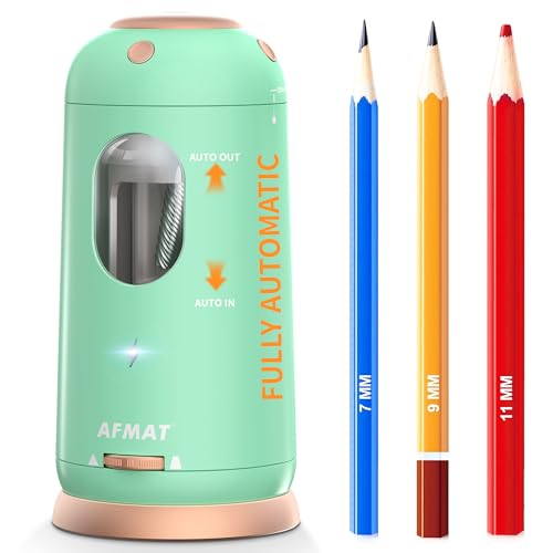 AFMAT Electric Pencil Sharpener, Auto in & Out, Fully Automatic Pencil Sharpener, Rechargeable Hands-Free Sharpeners for Jumbo & Colored Pencils (7-11.5mm), Good for Classroom/Home PSC8(Light Green) - color: Light Green