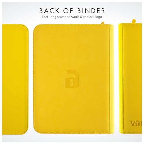 Vault X 9 Pocket Zip Trading Card Binder 360 Cards Exo-Tec (Yellow) | Holds 360 standard-size TCG cards in 20 side-loading 9-pocket pages. Padded, water-resistant Exo-Tec cover. - color: Yellow, size: 6.8cm x 9.7cm