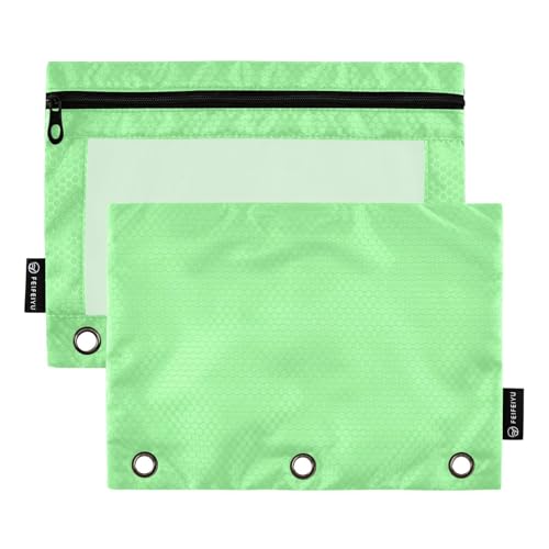 Gredecor Binder Pencil Pouch 3 Ring Light Green Zipper Pencil Pouches Case 2 Pack Clear Binder Organizer for School Office - color: Light Green