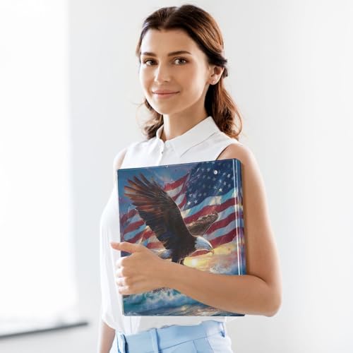Custom 3 Ring Binder Flag Eagled White Bird 1.5" Round Ring Binders Personalized Name View Binder with 200 Sheet for School Supplies Women Men Office, 1 Pack - color: Custom Flag Eagled White Bird